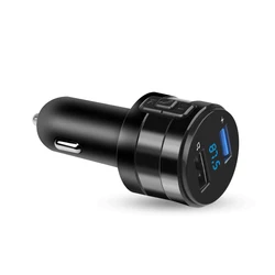 Wireless FM Transmitter & Car Charger with Dual USB Ports and Handsfree Calling (Black)