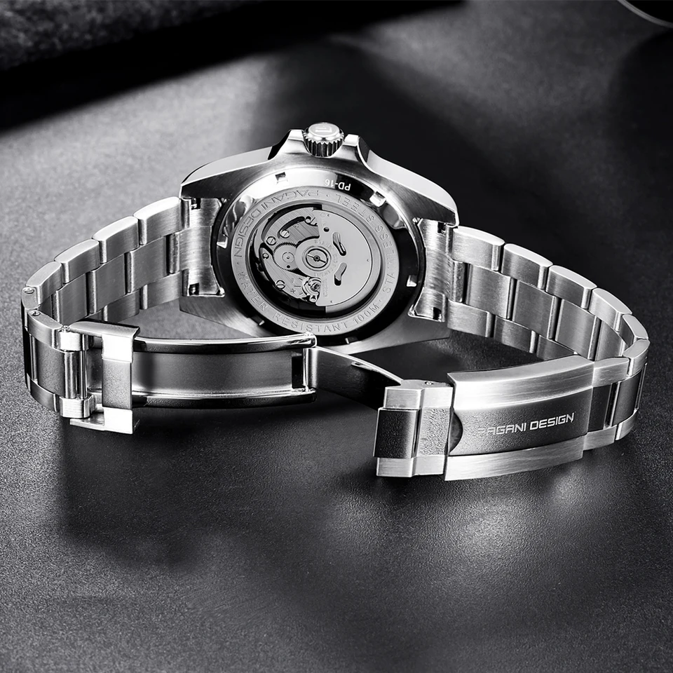 PAGRNE DESIGN Orologio da uomo GMT Automatico Lunetta in ceramica Orologio giapponese NH34 Calibro Impermeabile Orologio da polso(Nero Blu Nh-3