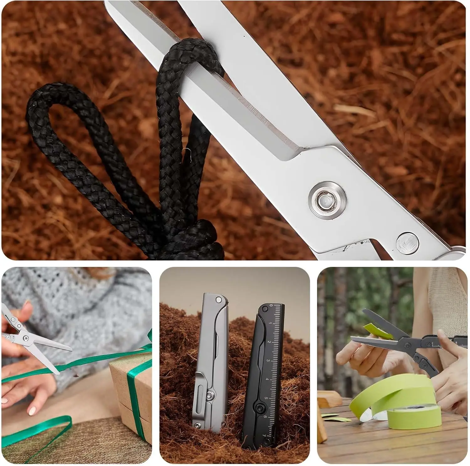 컴팩트 2-in-1 접이식 가위형 테이프 줄자 - 스테인리스 스틸, 경량, 휴대용, EDC 캠핑, 서바이벌에 적합