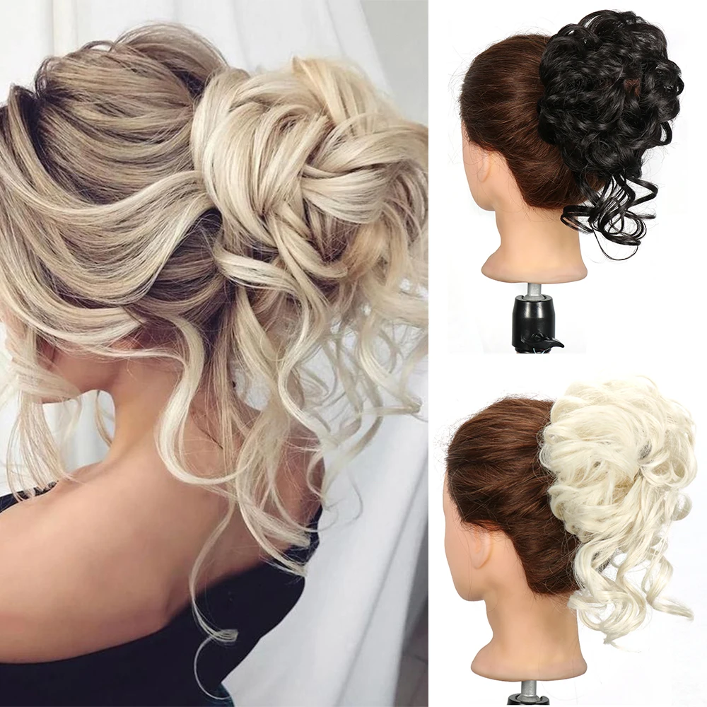 Lansa Synthetic Curly Donut Chignon With Elastic Band Scrunchies Messy Hair Bun Updo Hairpieces Extensions for Women wtb synthetic bun women s messy curly fluffy chignon donut elastic hair rope rubber 1 pieces hair band updo natural fake hair