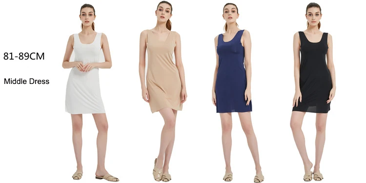 Description Picture 4 of itemM-5XL Plus Size Full Slips Dresses For Women Summer Thin Seamless Ice Silk Petticoat Underskirt Sleeveless Underwear Dress Slips