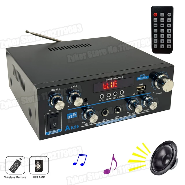 AK55 Digital Sound Amplifier for Car Bluetooth 5.0 Audio Amplifier for Home Karaoke Channel 2.0 HiFi Stereo Car Subwoofer AMP 2
