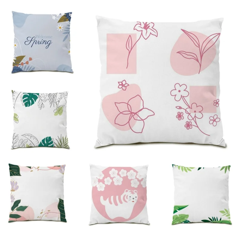 

White Leaf Cushion Cover Simple Sofa Home Linen Geometric Print Modern Fashion decor Spring Flowers Pillowcase Simple F243