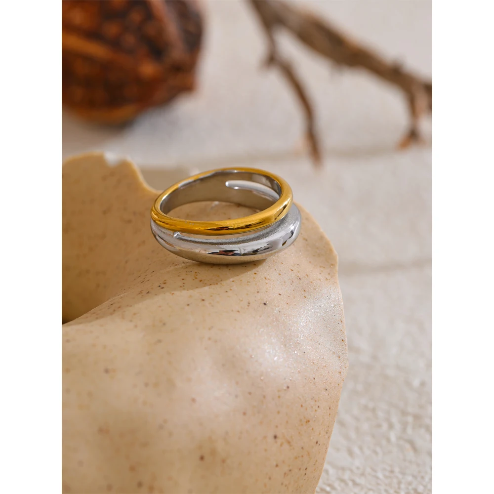 Yhpup Double Color Geometric Casting Ring