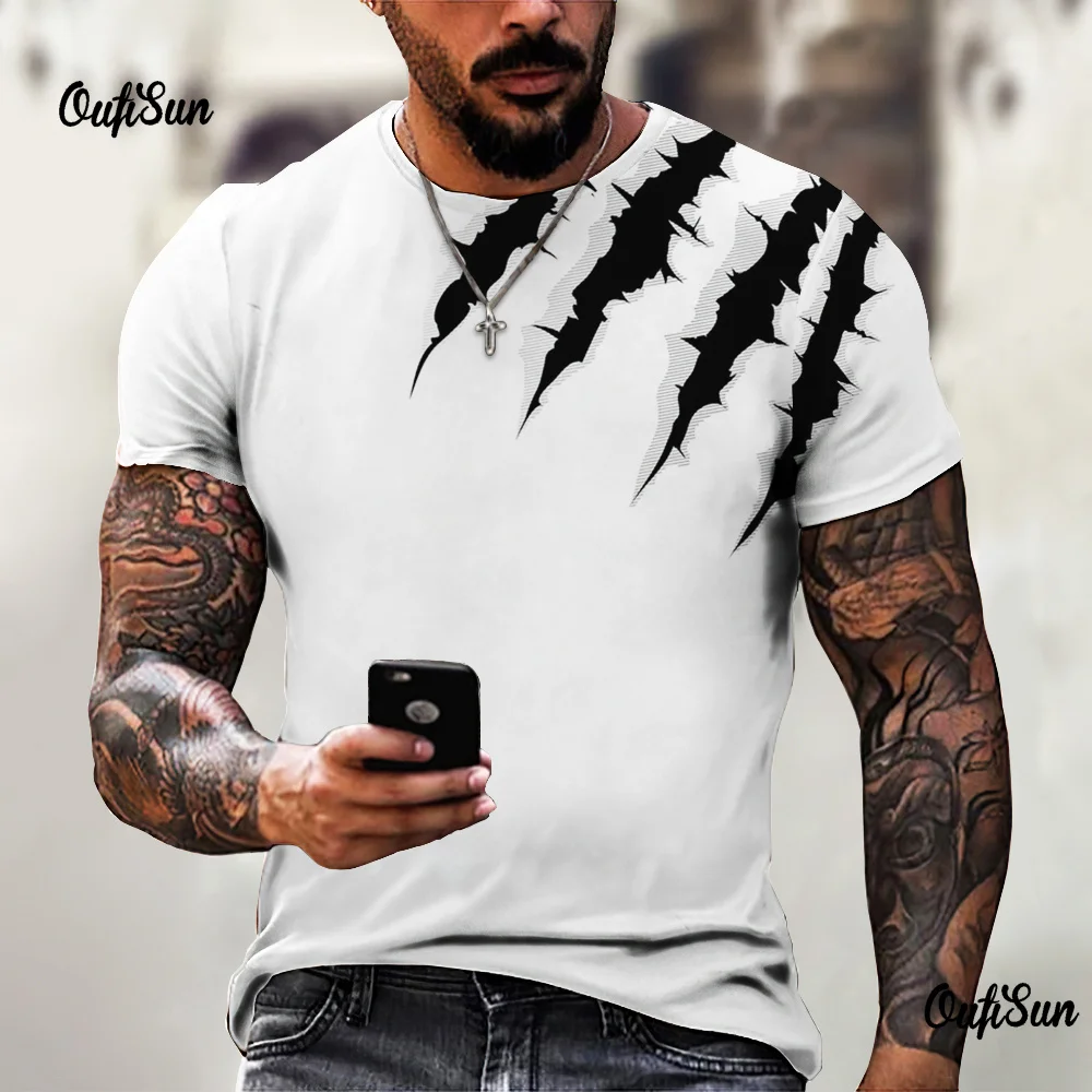 

Claw Men's T-Shirt Retro Short Sleeved Tee 2024 New Men's Clothing Plaid Pattern 3D Printed T-Shirts Oversized European Tops New