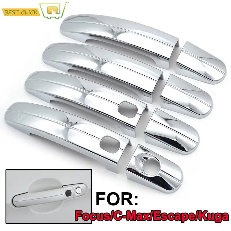 For Ford Focus Mk2 Mk3 Escape Kuga C-Max S-Max Galaxy Mondeo Mk4 Chrome Door Handle Cover Trim Overlay Car Styling Keyless Entry