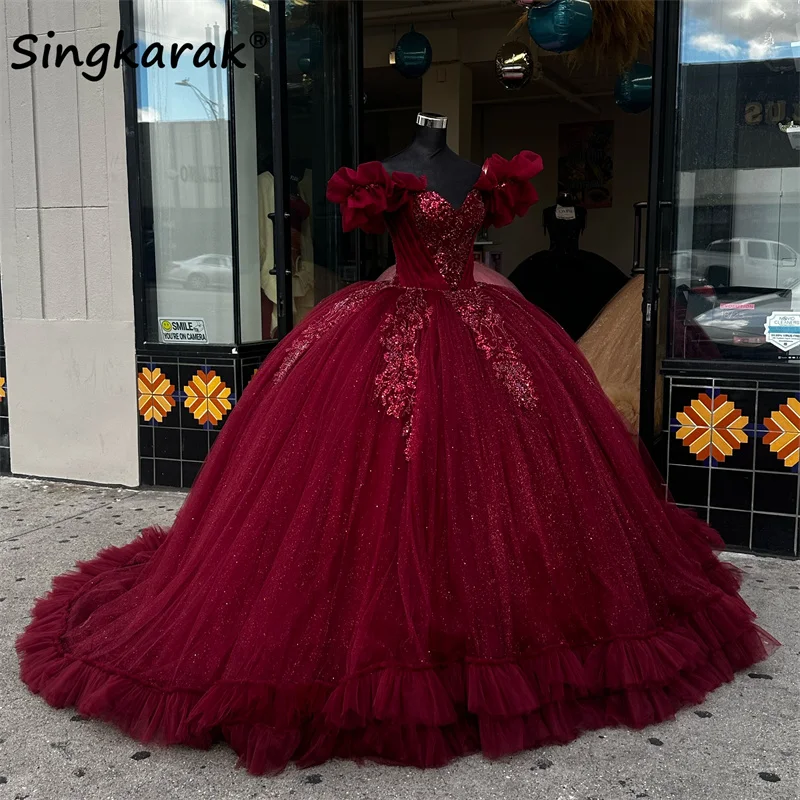 Burgundy Quince Dresses New Arrival Red Wine Quinceanera Dresses Bead  Crystals Ruffle Bottom Birthday Party Dress Mexican Sweet 16th Prom  Customized AliExpress 320