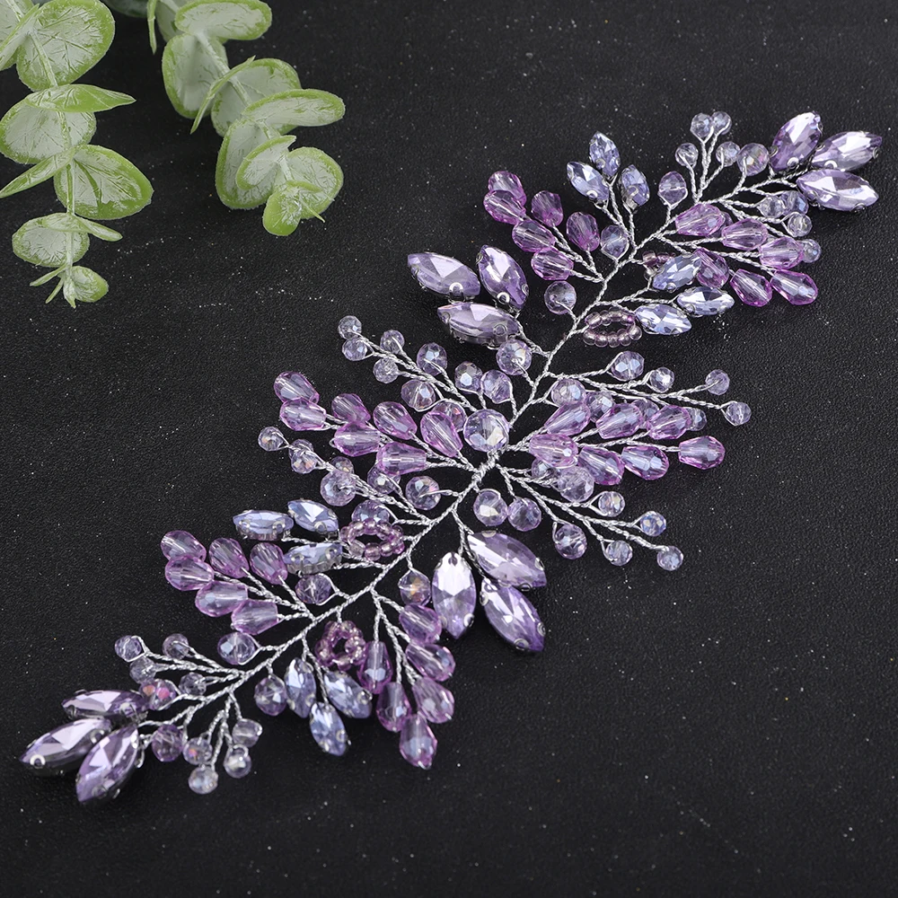 Trendy Purple Rhinestone Crystal Bridal Headband Red Handmade