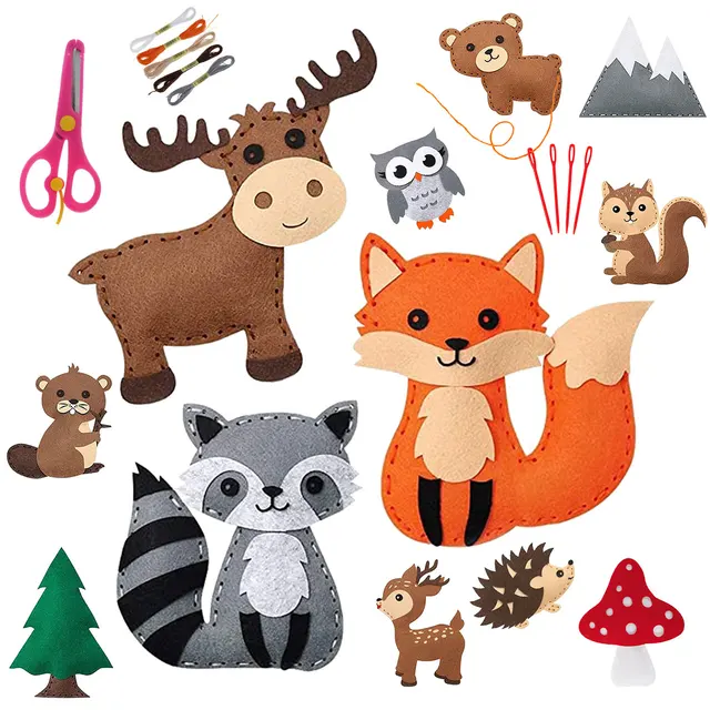 Woodland Animals Craft Kit Forest Creatures DIY Sewing Felt Plush Animals For Kids Beginners Educational Sewing Set Kids Art Toy 1