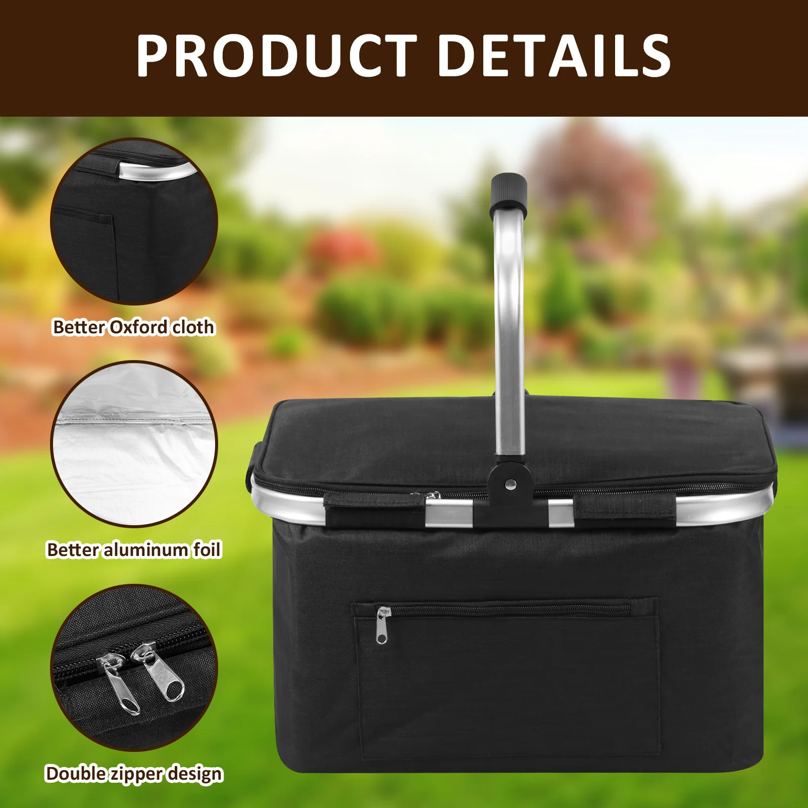 Picnic Basket Portable Folding Insulated Bag with Padded Handle and Lid Handheld Waterproof Shopping Basket for Travel Picnic