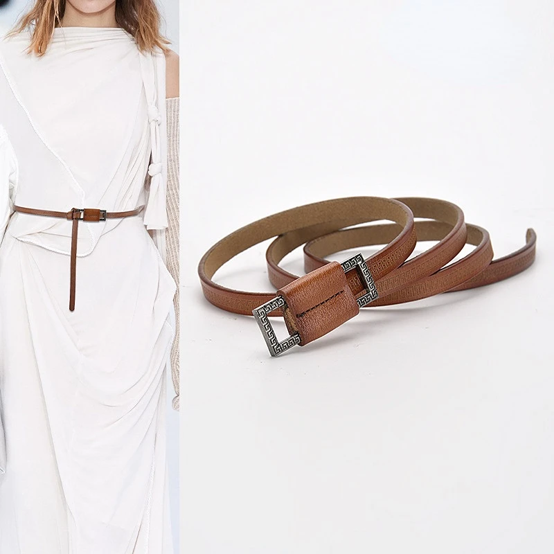 

Simple Design Solid Color Real Leather Waist Belts Women Slim Self-tie Bow Corset Waistbands Cowskin Dress Shirt Ceinture Cinto