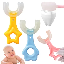 Bebê escova de dentes infantil 360 ° em forma de u escova de dentes crianças dentes limpos crianças silicone macio escova de boca crianças limpador de dentes 2 12t