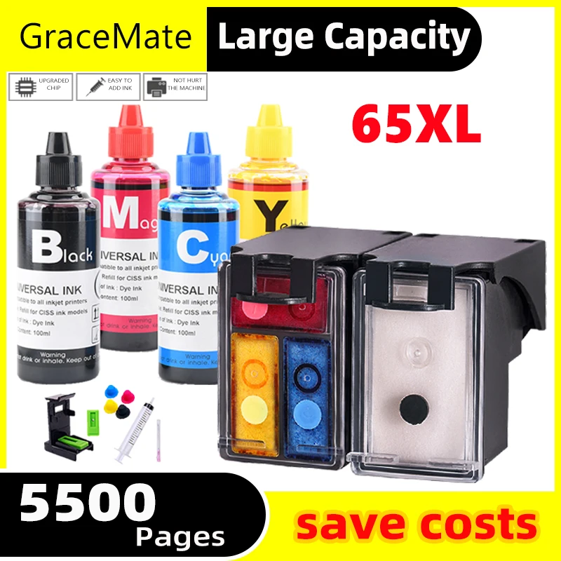 Gracemate 65xl Refill Ink Kit Replacement For Hp 65 Ink Cartridge