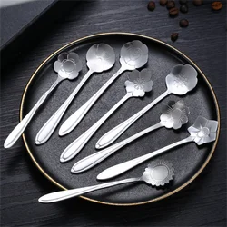 Elegant Gold Rose Flower Stainless Steel Dessert Spoon Set - 8-Piece Tableware Collection (SIlver 8pcs)