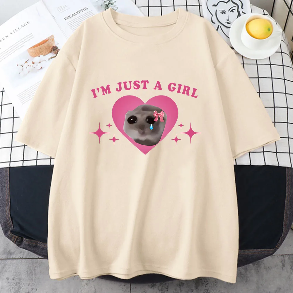 Sad Hamster Tshirt I'm Just A Girl Cartoon Printing Tee-shirt Casual Short Sleeve Summer Tshirts Cotton High Quality Girls Tees 2