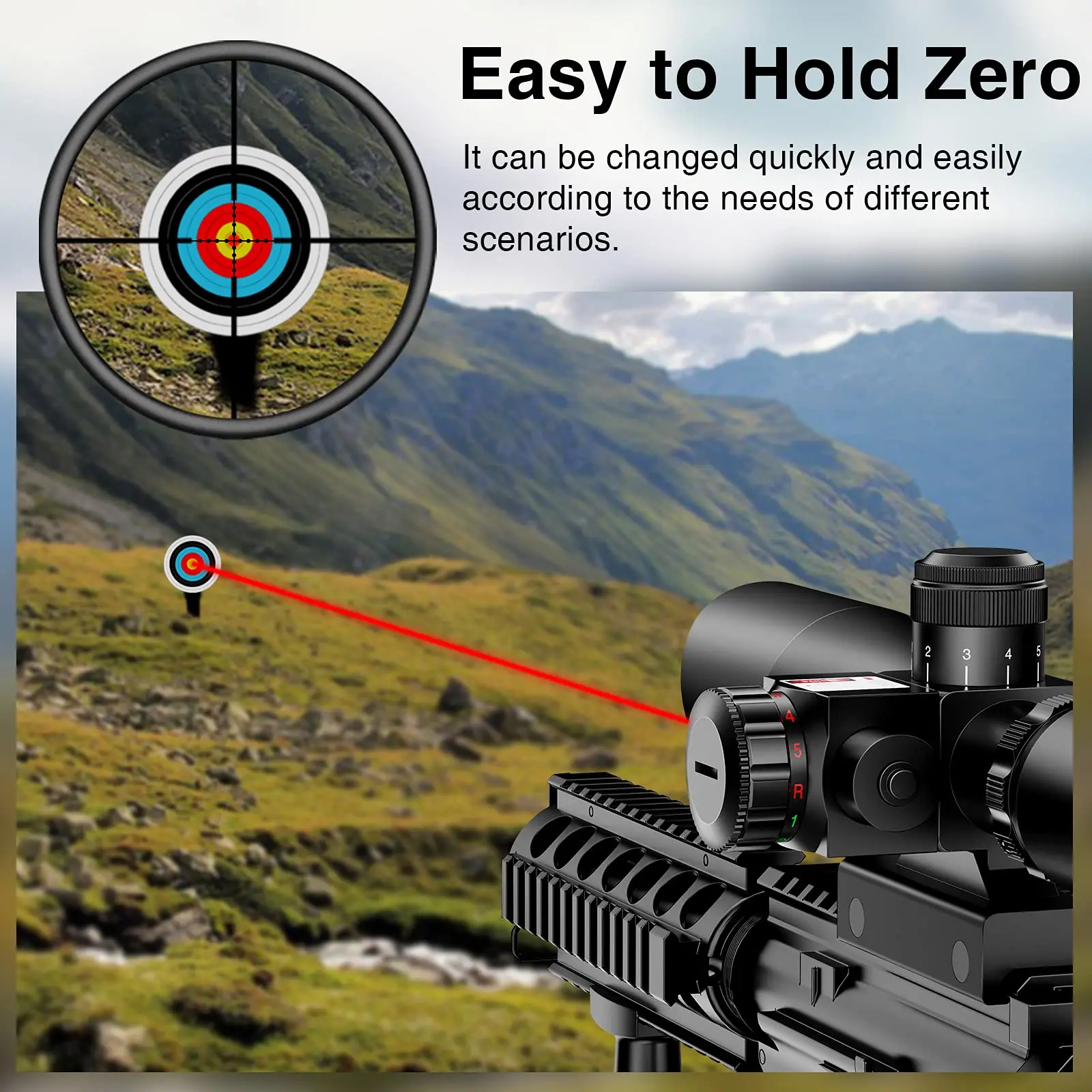 MidTen Rifle 2.5-10x40 Red Laser Scope Sight Mil-dot Tactical Red Green Illuminated Combo Green Lens and 20mm Mounts Hunting
