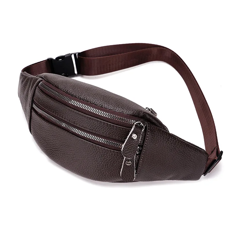 Men's Genuine Leather Fanny Waist Pack Large Capacity Man Cowhide Vintage Crossbody Chest Bag Sports Mobile Phone Waist Bag Male