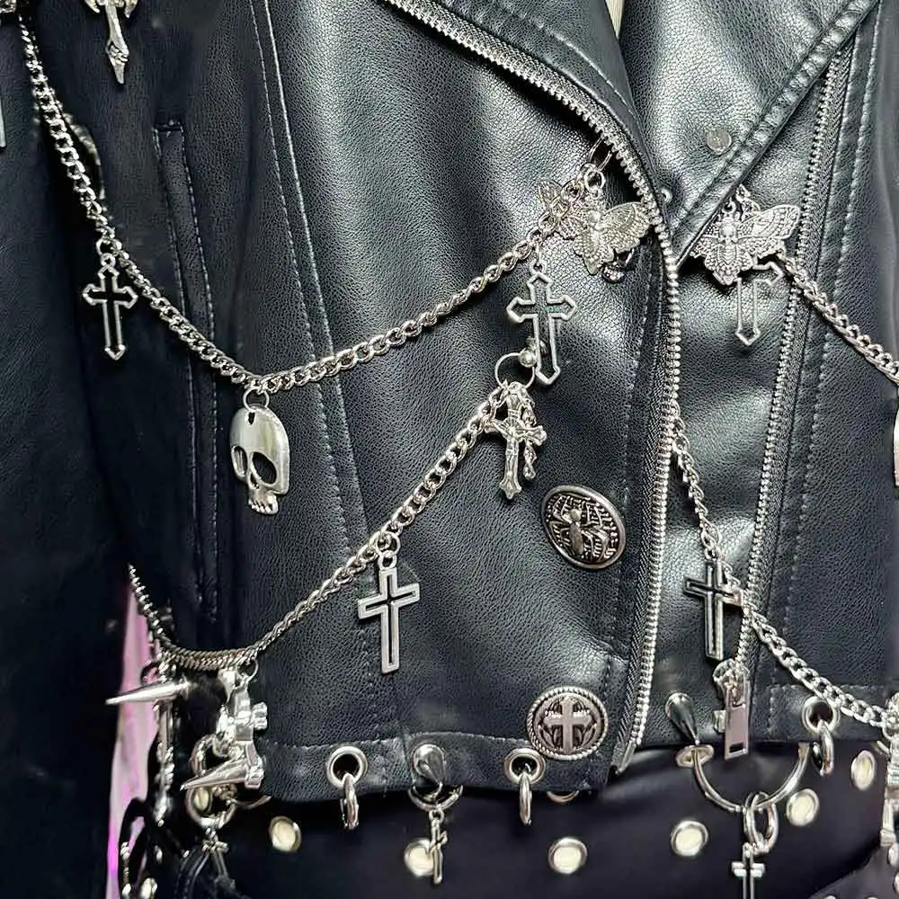 90s Gothic Y2K Vegan Leather Skull Studded Jacket Coat E-Girls DIY