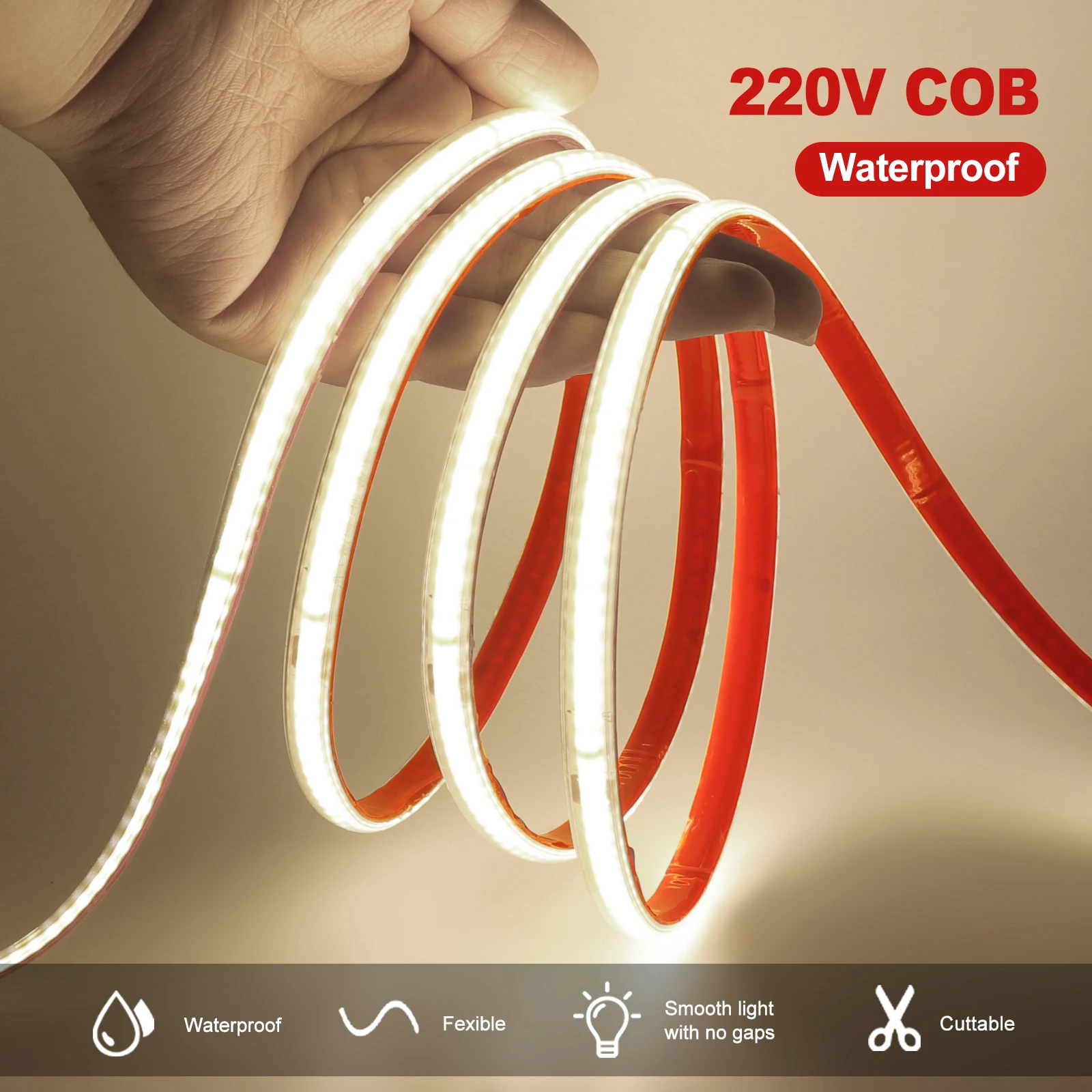 AC 220V COB Strip IP65 Waterproof 10CM Cut 240Leds/M S10d80f357ab443f4a663f546b5d7fbbfG
