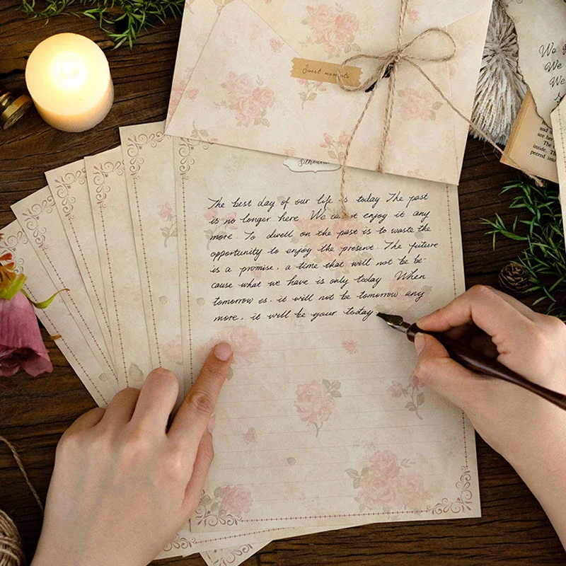 Vintage Floral Envelopes Writing Paper Bag Sealing Stickers Kawaii Wedding Party Events Invitation Cards Cover Office 13pcs/set