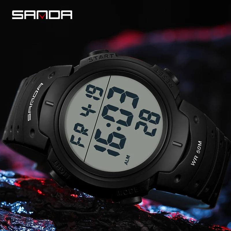 SANDA 2155 New Digital Men Sports Watch LED Luminous Wristwatches Boy And Girl Electronic Waterproof Brand Student Stop Watches