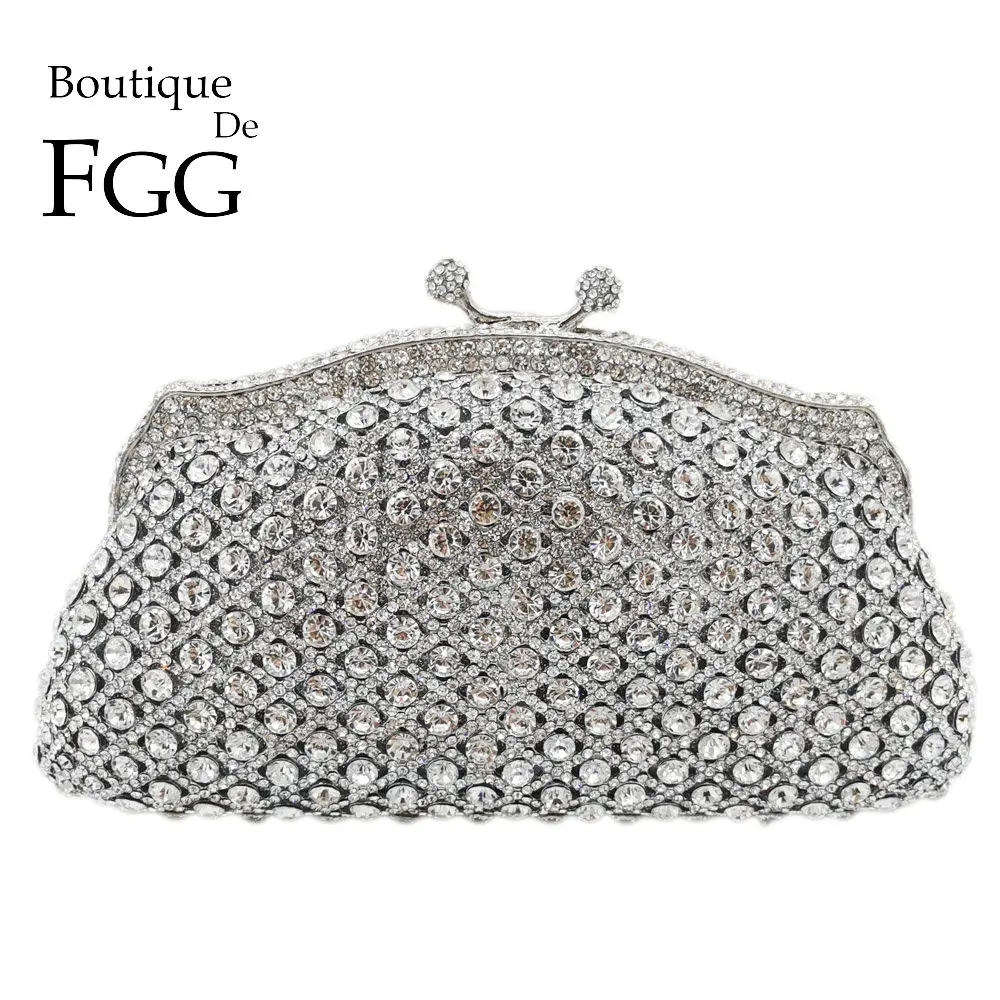 Boutique De FGG-bolsos De mano plateados para mujer, De noche cristal para cóctel De boda, Minaudiere para novia - AliExpress