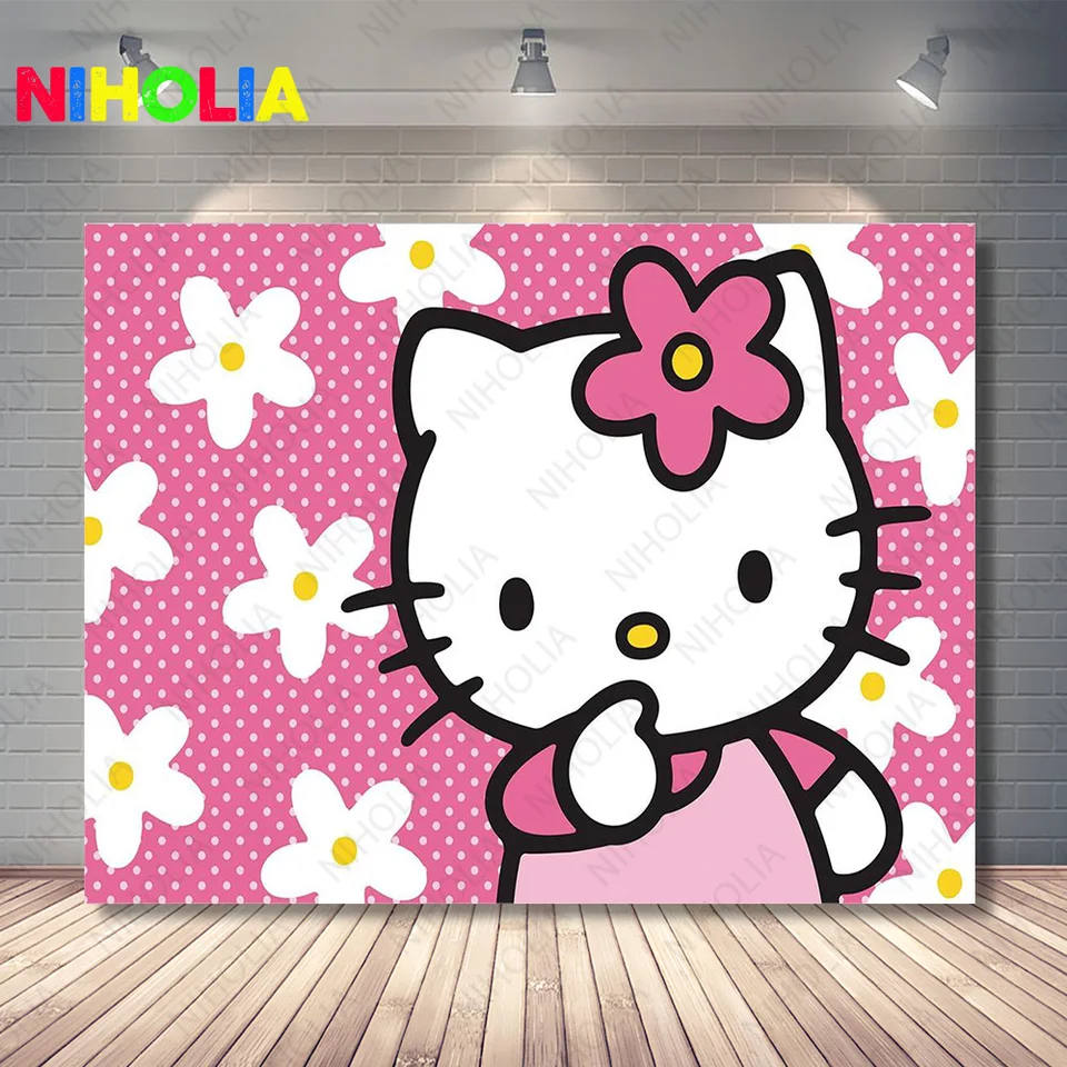 Hello Kitty Photo Backdrop Sanrio Series Girls Birthday Party Banner  Flowers Photography Background Booth Props Baby Shower - AliExpress, image size:960x960