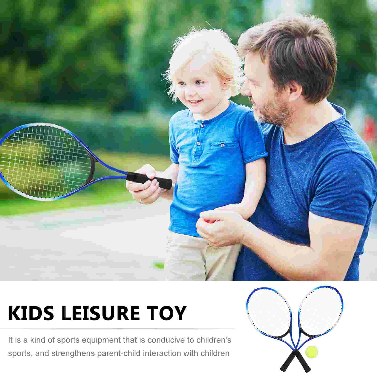 Two Tennis Rackets Set Lightweight Kids Sports Toy Children Outdoor Leisure Toy Safe Durable Handle Flexible Cable Oval Racket