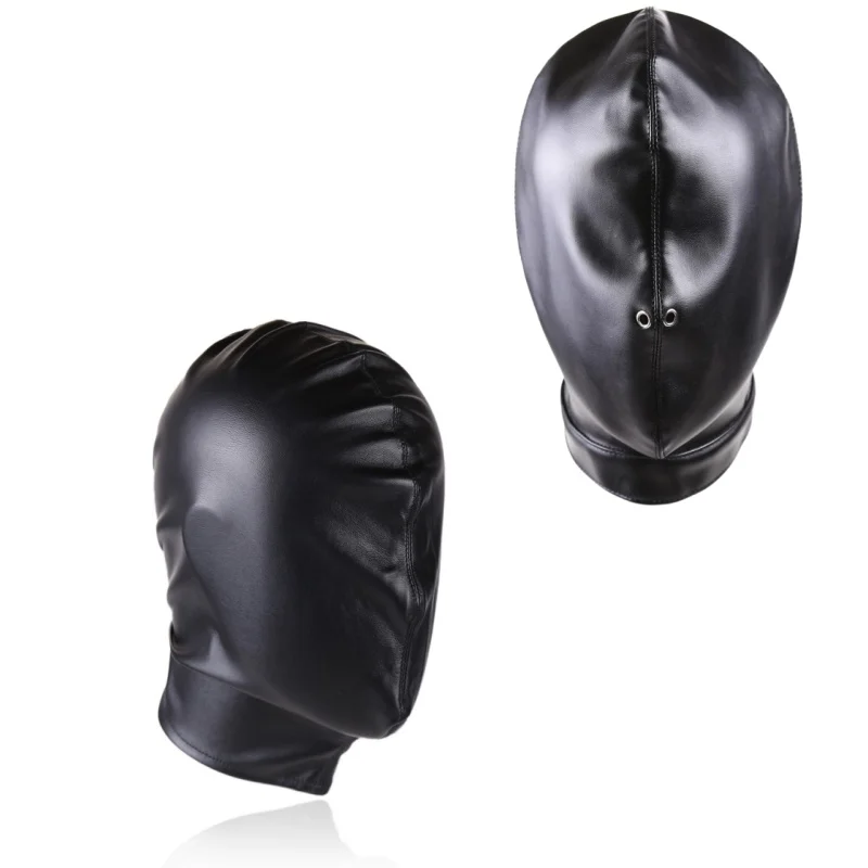

Unisex Women Mens Cosplay Face Mask Halloween Sexy PU Leather Drawstring Full Masks Hood for Role Play Costume Head Cover