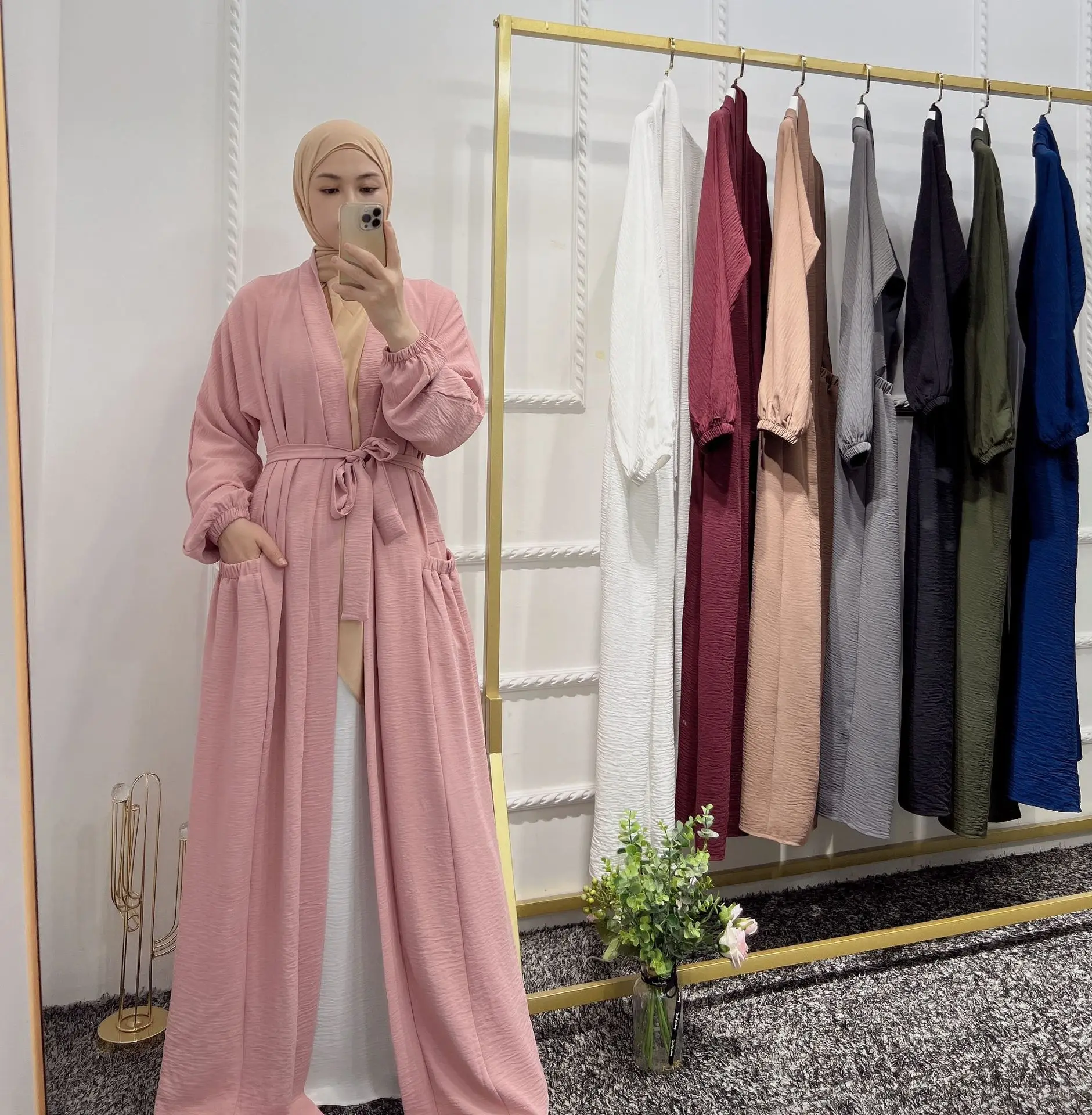 Crepe Abayas for Women Solid Color Muslim Kimono Islamic Clothing Dubai Hijabi Modest Robe Ramadan Eid( No Inner, No Scarf )