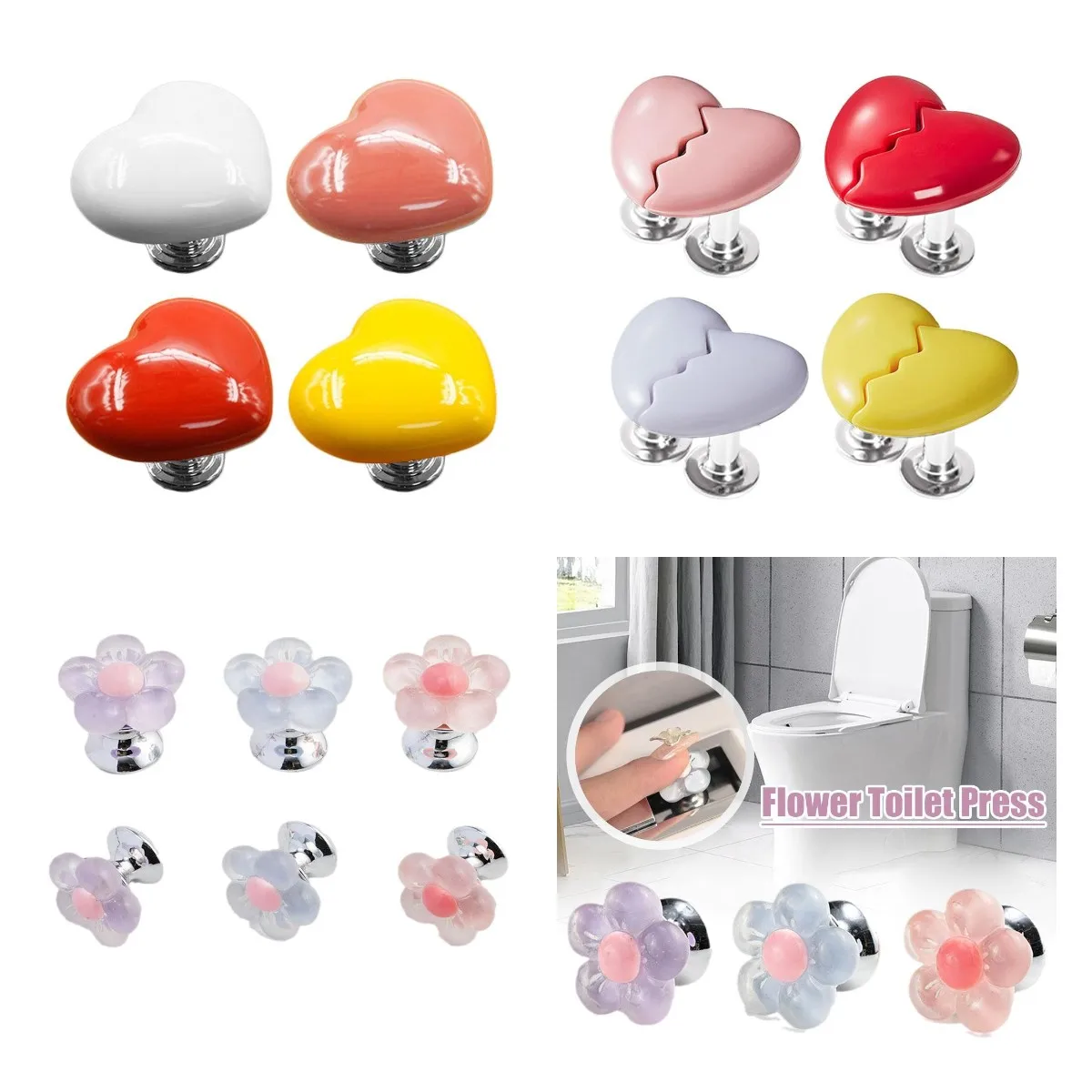 Toilet Flush Button Heart Handle Toilet Press Button Long Nail Protector Press Tank Push Switch Toilet Bath Room Water Flush Button Home Tool