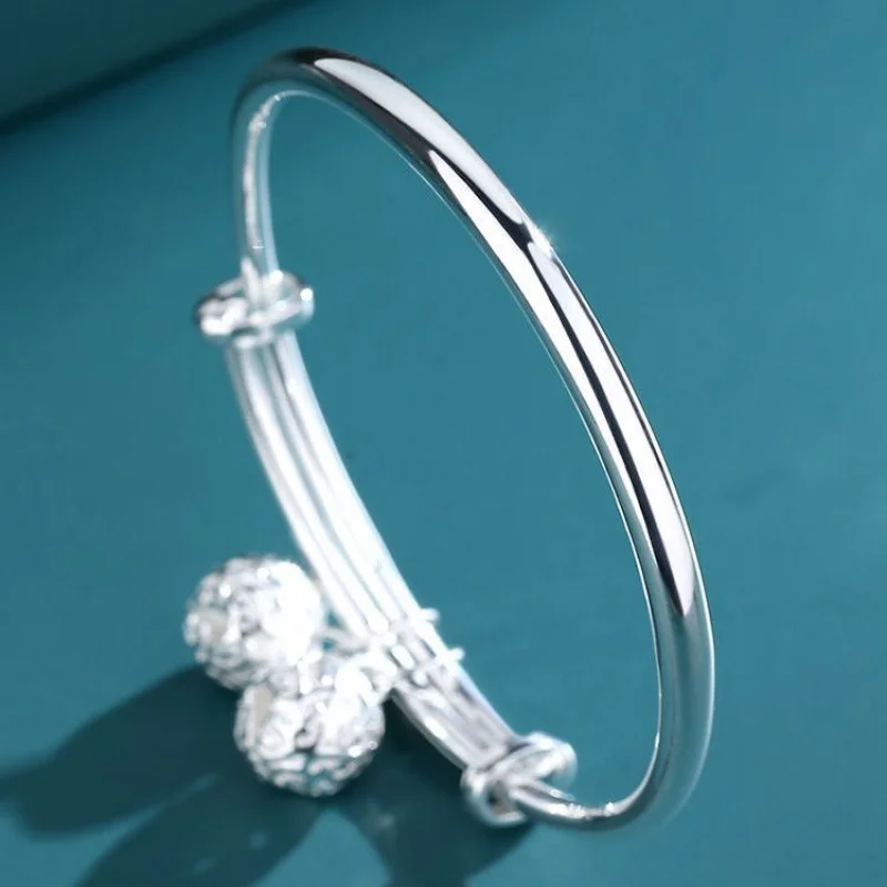 Step by Bracelet for Women9999Sterling Silver Bracelet Women's Bell Pure Silver Bracelet Push-Pull 4