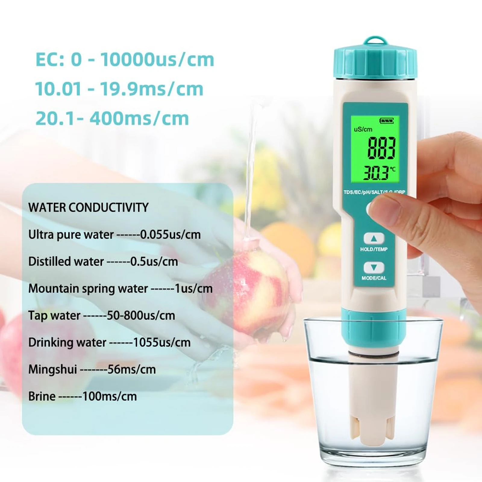 디지털 수질 감지기, 7 in 1 PH/TDS/EC/염분/S.G/ORP/온도 측정기, 다기능 수질 테스터 모니터, 수영장용