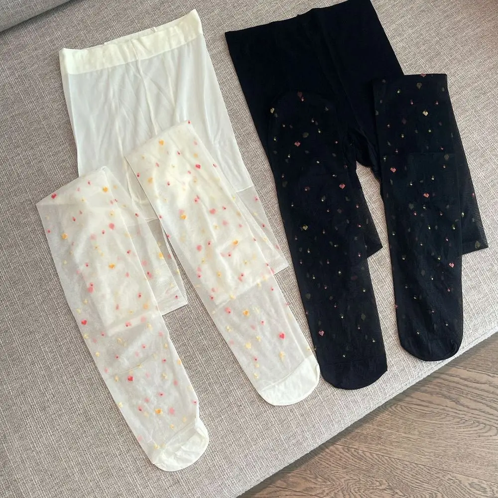 2Pcs 패션 투명한 하트 롱 스타킹 초박형 로리타 JK 스타일 메쉬 팬티 스타킹 나일론 하라주쿠 컬러 풀 한 도트 스타킹 소녀