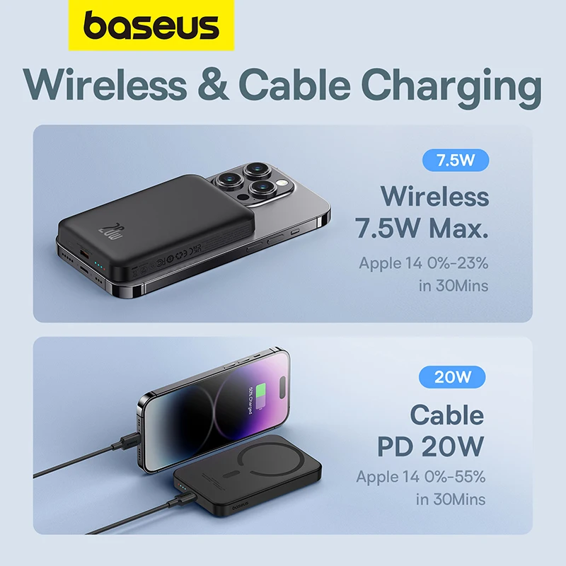 Baseus 5000mAh 20W Magnetic Power Bank Wireless Powerbank For iPhone 14 15 Pro Fast Charge Mini Portable External Spare Battery