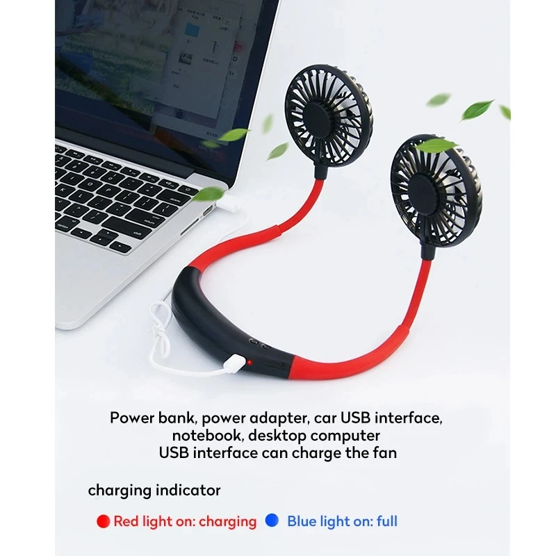 스포츠 팬 핸즈프리 USB 휴대용 매달림 충전식 미니 3 모드 속도 조절, 목 팬 콜드 팬 목 듀얼 팬 홈 오피스