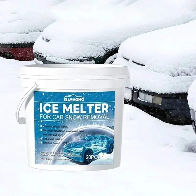 20 Pcs Snow Melter Tablets Safe Driveway Deicer Fast Acting & Effective Defrost De-Icing Ice Snow Melter for Car Windshields Rem