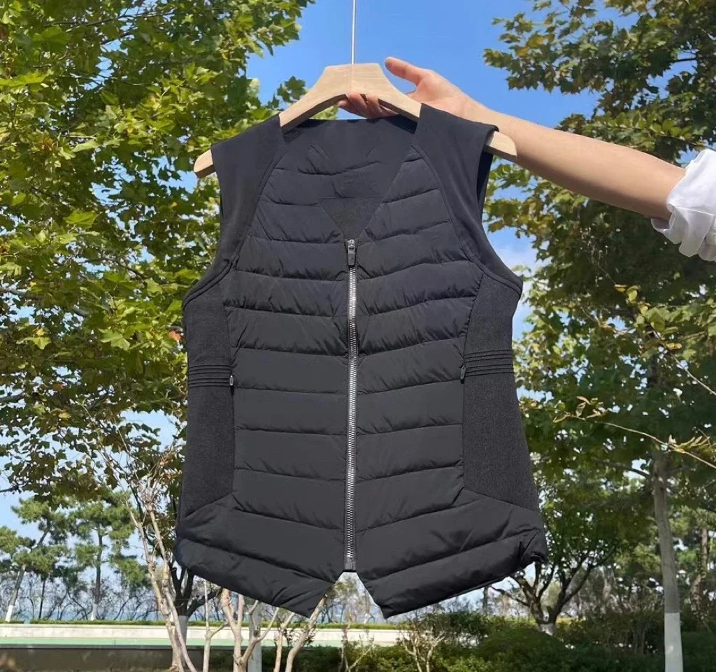 

Korean Winter High end Golf Apparel Women's V-neck Elastic Slim Fit Black Goose Down Vest