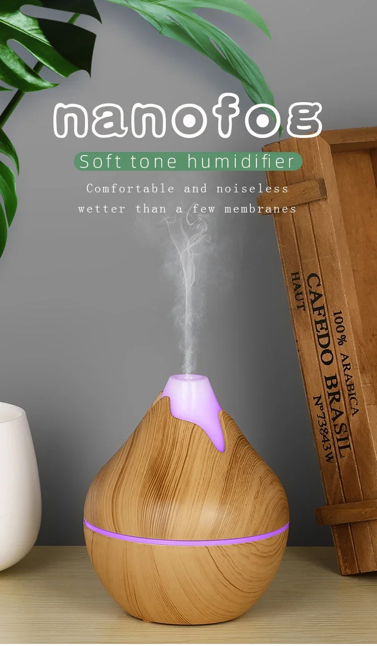 Aroma Diffuser Ultrasonic Wood Grain Humidifier With 7 Led Colors_voghion.com