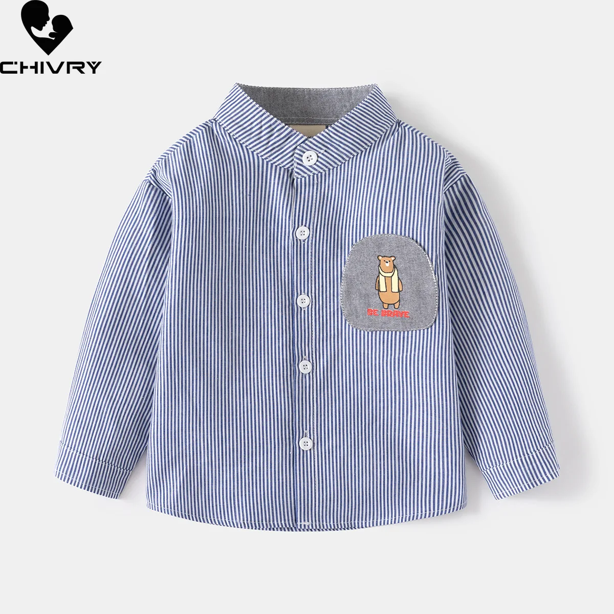 

Boys Spring Autumn Striped Shirts Kids Fashion Cartoon Long Sleeve Stand Collar Blouse Shirt Children Casual Tops Clothing