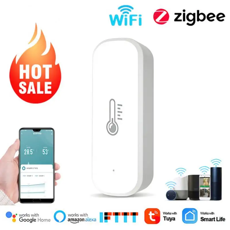 Tuya WiFi/Zigbee Smart Temperature and Humidity Sensor Indoor Smart Home Sensor Works with Alexa Google Home