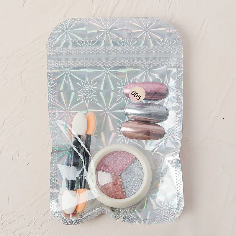 3 Colors Metallic Mirror Chrome Nail Powder Rose Gold Champagne Nail Powder Holographic Pigment Chameleon Glitters Manicure DIY