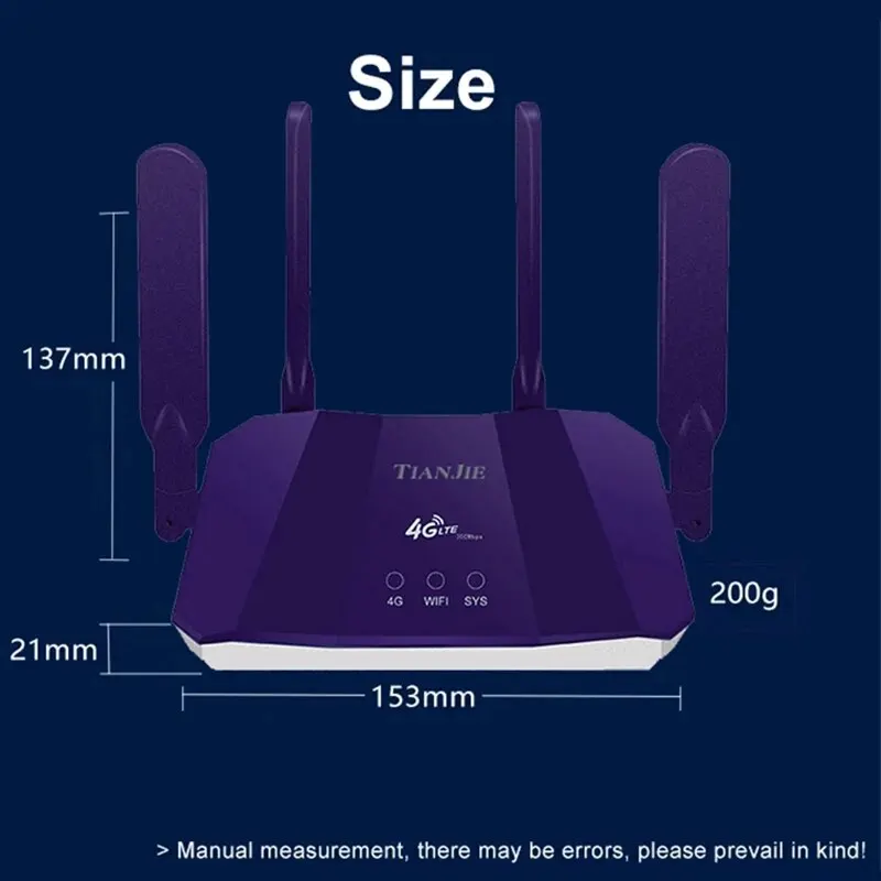 TIANJIE 4G SIM Card Router Wireless WIFI Modem LTE Access Point CPE 4 Antenna Hotspot Global Network Adapter for IP Camera images - 6
