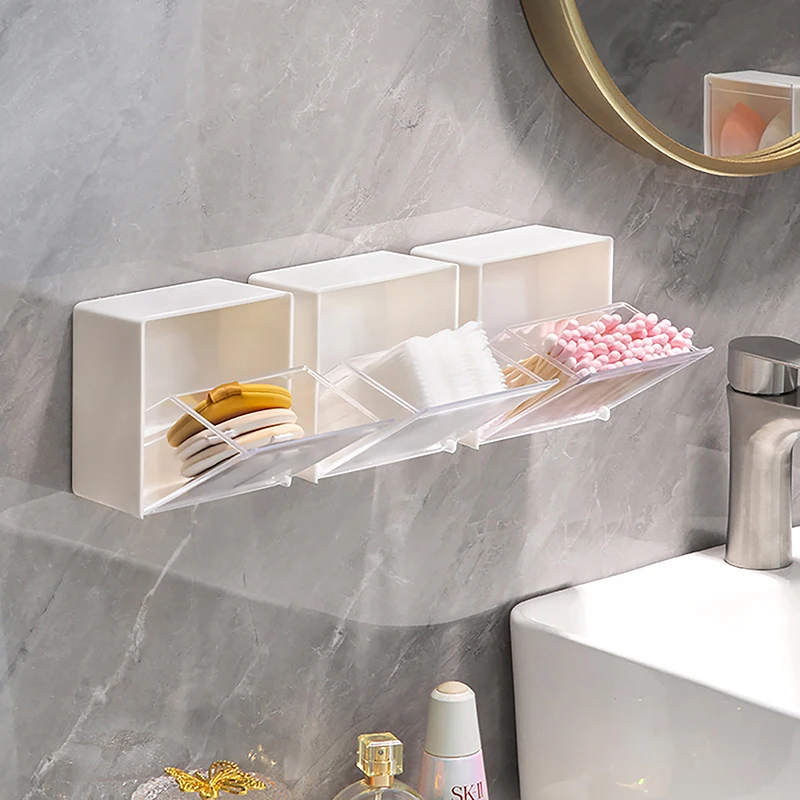 Description Picture 4 of itemPlastic Wall Mounted Storage Boxes Dustproof Bathroom Organizer Cotton Swabs Makeup Stoarge Organizers Home Storage Organization