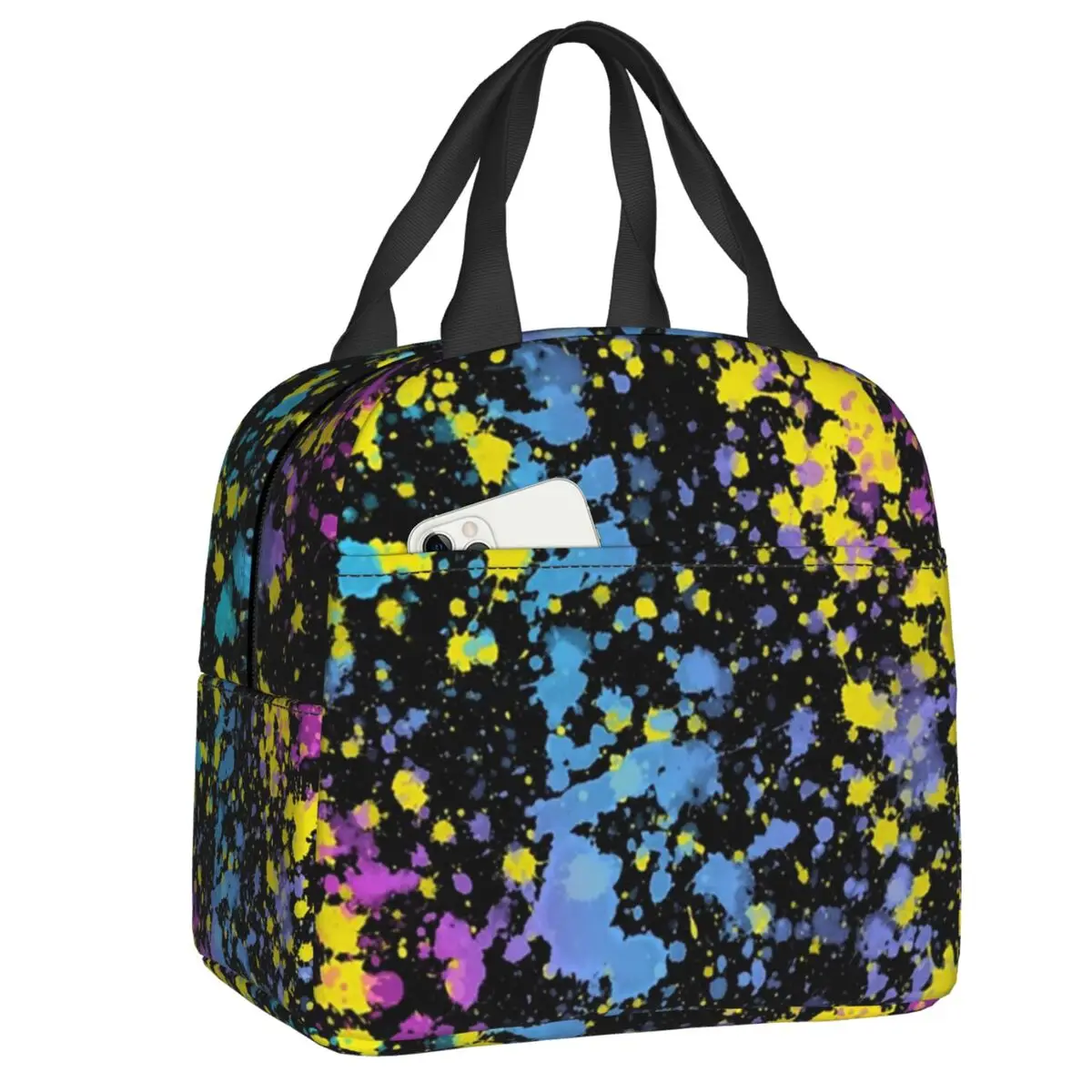 

Artist Painting Neon Paint Splatters Lunch Boxes Women Graffiti Art Cooler Thermal Food Insulated Lunch Bag Kids School Children