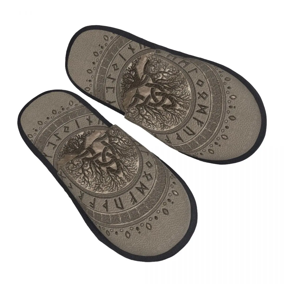 

Tree Of Life With Triquetra Comfy Scuff Memory Foam Slippers Women Viking Norse Yggdrasil Spa House Shoes