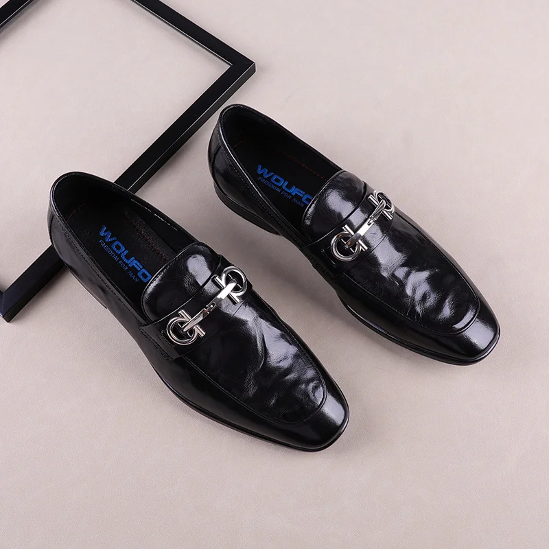 New Men's shoes, cover foot, style, leather single shoes, buckle, Bullock, handmade shoes man
