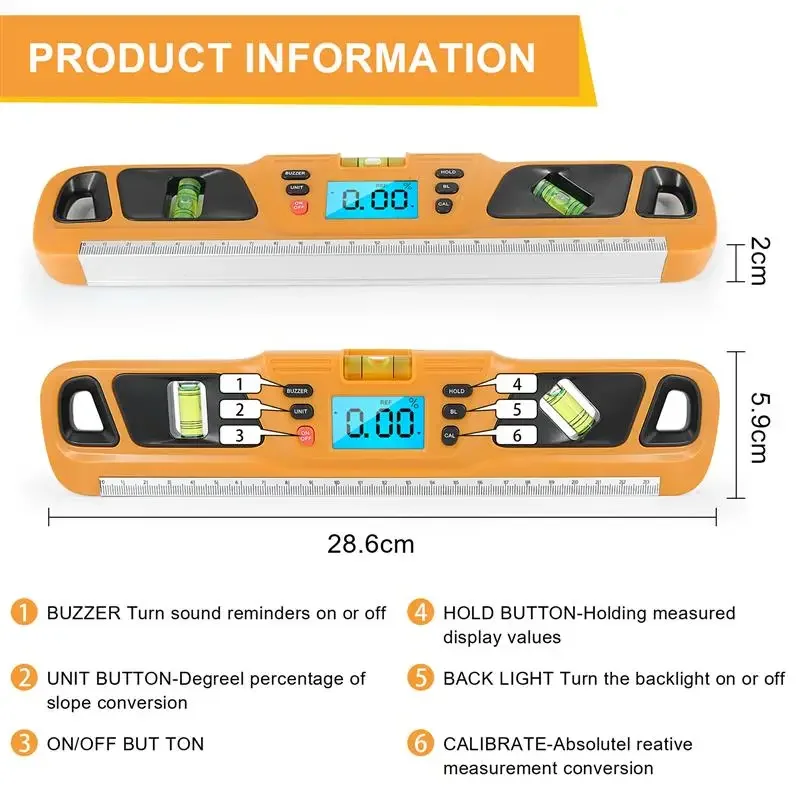 

Digital Level Measuring Tool, Electronic LED Display, Protractor Instrument, Magnetic Base Inclinometer, HW-200