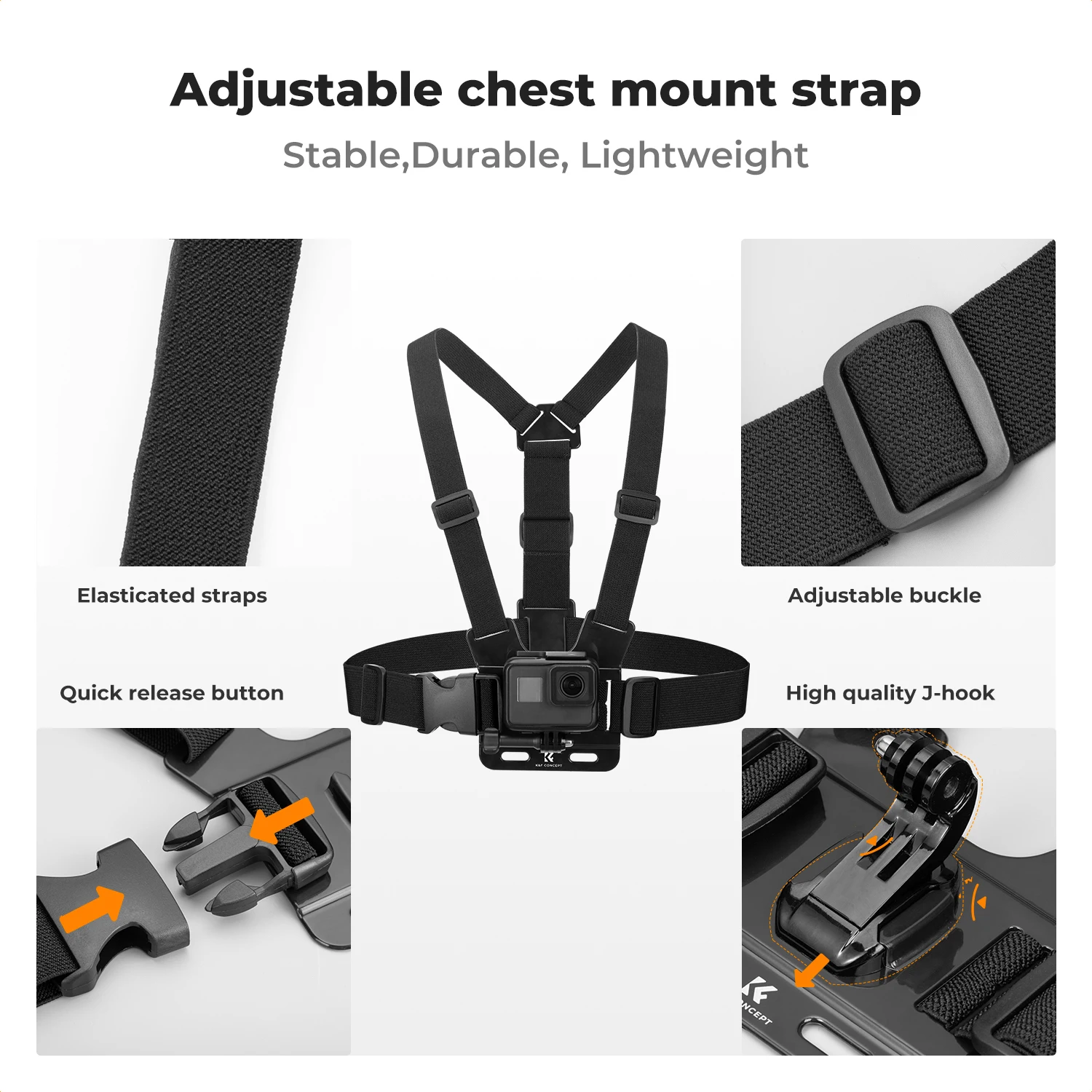 Head Strap Chest Mount Set for GoPro Hero 13 12 11 10 9 8 7 6 5 4 Session DJI Osmo Action Cameras K&F Concept Accessories Kit