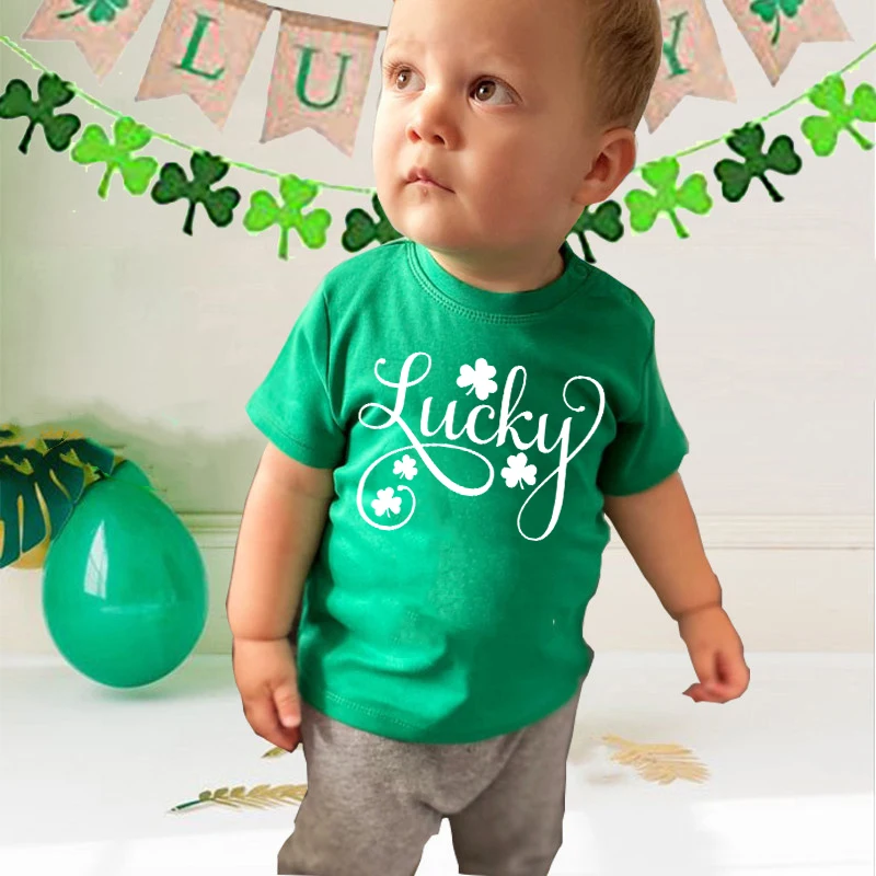 

Lucky Print Children's T-Shirt Children Boy Girl Shirt Child Short Sleeve Tee Tops Kids St Patrick's Day party Outfit Clothes